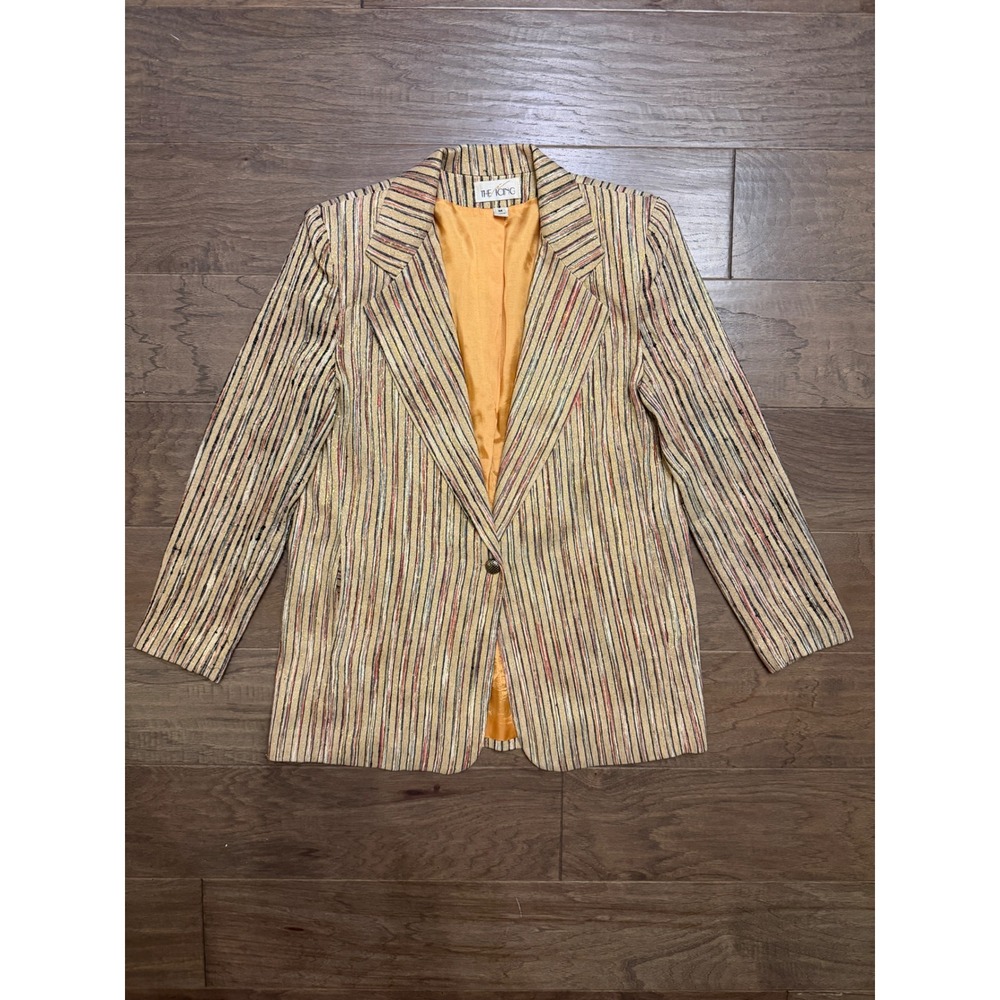 The Icing Blazer Women M Gold Multi Metallic Stripe Vintage 80s Lined Jacket USA
